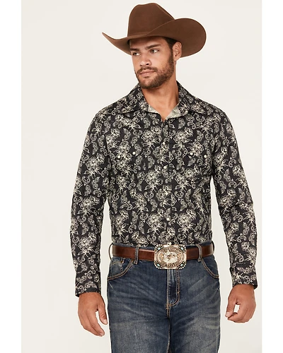 Rock & Roll Denim Men's Floral Print Long Sleeve Snap Stretch Western Shirt