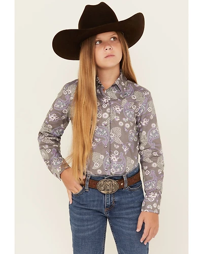 Cruel Girl Girls' Paisley Print Long Sleeve Snap Western Shirt