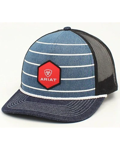Ariat Men's Striped Denim Shield Logo Patch Ball Cap