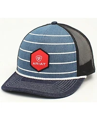 Ariat Men's Striped Denim Shield Logo Patch Ball Cap