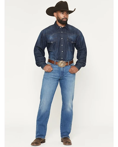 Wrangler X Coors Banquet Men's 13MWZ Golden Blue Medium Wash Straight Stretch Denim Jeans