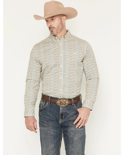 RANK 45® Men's Six Shooter Geo Print Long Sleeve Button-Down Stretch Western Shirt