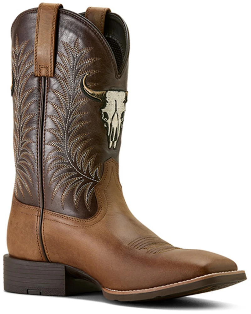 Ariat Men's Sport Steer Skull Performance Western Boots - Broad Square Toe