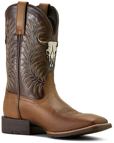 Ariat Men's Sport Steer Skull Performance Western Boots - Broad Square Toe