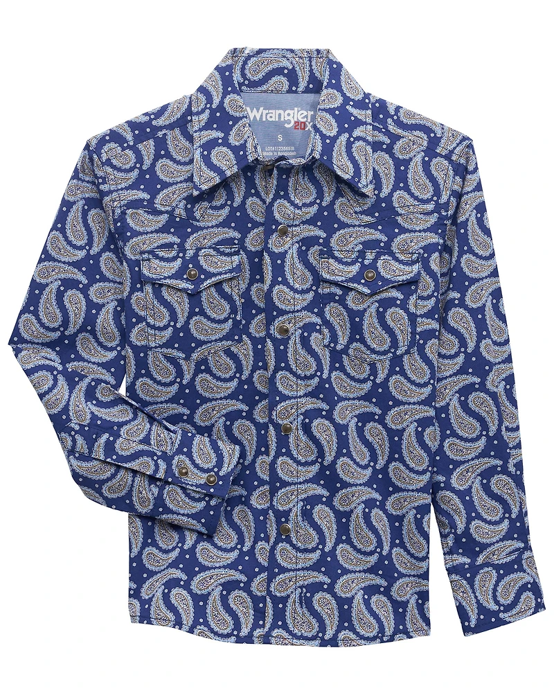 Wrangler 20X Boys' Paisley Print Long Sleeve Snap Stretch Western Shirt