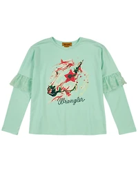 Wrangler Girls' Art Graphic Ruffle Long Sleeve Top