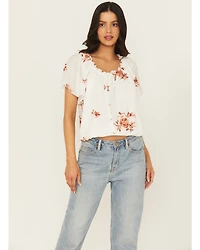Wild Moss Women's Embroidered Tie-Front Top