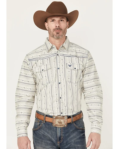 Cowboy Hardware Men's Southwestern Striped Print Long Sleeve Snap Stretch Western Shirt