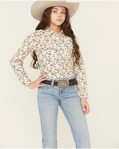 Ariat Girls' Horse Print Long Sleeve Snap Western Shirt