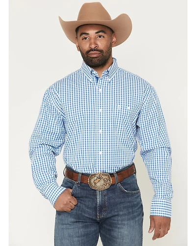 George Strait by Wrangler Men's Plaid Print Long Sleeve Button-Down Stretch Western Shirt