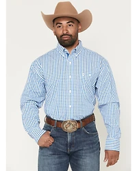 George Strait by Wrangler Men's Plaid Print Long Sleeve Button-Down Stretch Western Shirt