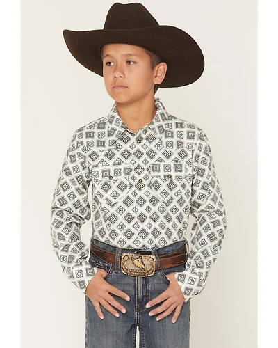 Gibson Trading Co Boys' Time Warp Geo Print Long Sleeve Snap Western Shirt