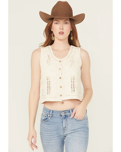 By Together Women's Rory Crochet Button-Down Vest