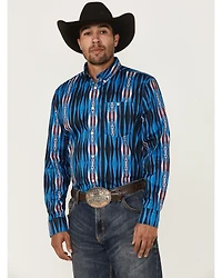 RANK 45® Men's Wooden Southwestern Striped Print Long Sleeve Button-Down Stretch Western Shirt