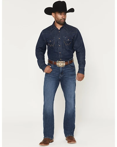 Wrangler Retro Men' Dark Wash Relaxed Bootcut Stretch Denim Jeans