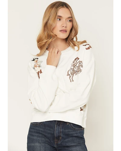 Blue B Women's Cowgirl Conversation Embroidered Crewneck