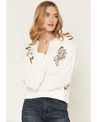 Blue B Women's Cowgirl Conversation Embroidered Crewneck