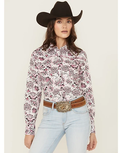 Cowgirl Hardware Women's Paisley Print Long Sleeve Snap Stretch Western Shirt