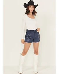 Rock & Roll Denim Women's High Rise Star Studded Microsuede Shorts