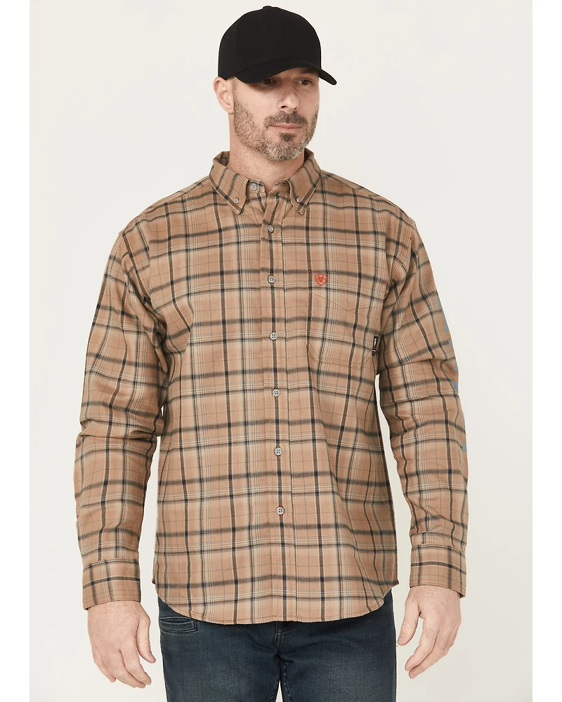 Ariat Men's FR Dean Plaid Print Long Sleeve Button-Down Work Shirt