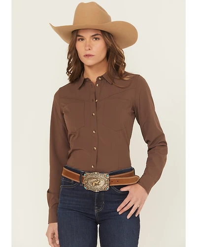 Shyanne Women's Solid Long Sleeve Button-Down Performance Shirt