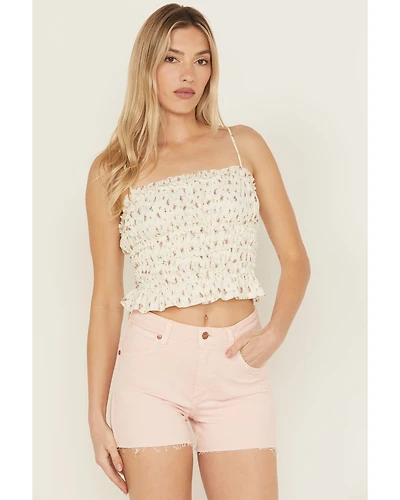 Miss Me Women's Floral Print Knit Smocked Tank