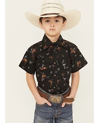 Cowboy Hardware Boys' Bronc Short Sleeve Snap Stretch Western Shirt