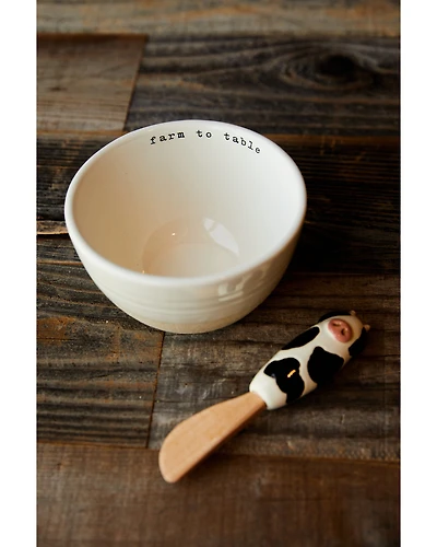 Mud Pie Cow Tidbit Bowl And Spreader Set