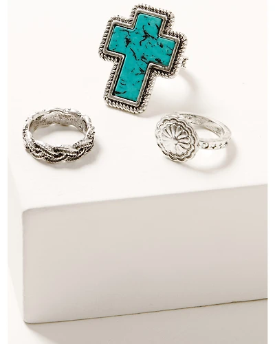 Shyanne Women's Turquoise Cross Statement Ring Set - 3 Piece