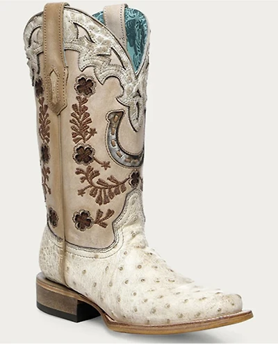 Corral Women's Horseshoe Overlay Exotic Ostrich Western Boots - Square Toe
