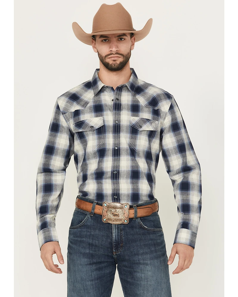 Blue Ranchwear Men's Aster Plaid Print Long Sleeve Snap Western Shirt