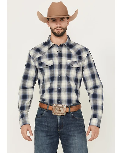 Blue Ranchwear Men's Aster Plaid Print Long Sleeve Snap Western Shirt