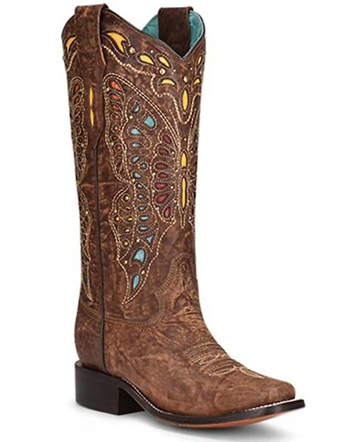 Corral Women's Butterfly Studded Inlay Western Boots - Square Toe