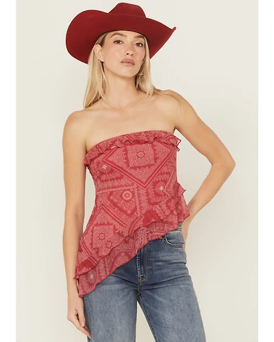 Shyanne Women's Bandana Print Asymmetrical Strapless Top