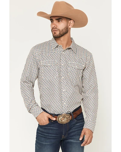 RANK 45® Men's Geometric Fuji Print Long Sleeve Snap Performance Shirt