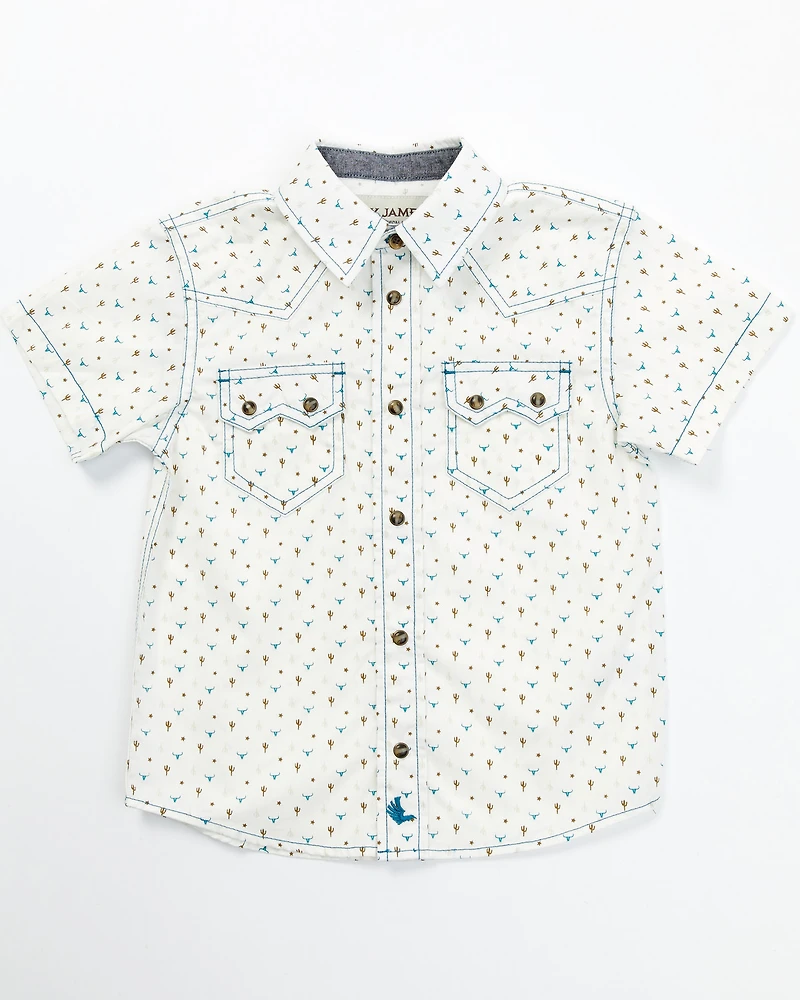 Cody James Toddler Boys' Bull and Cactus Print Short Sleeve Snap Western Shirt