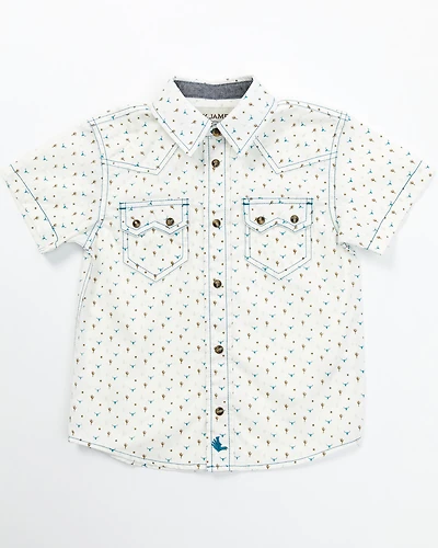 Cody James Toddler Boys' Bull and Cactus Print Short Sleeve Snap Western Shirt