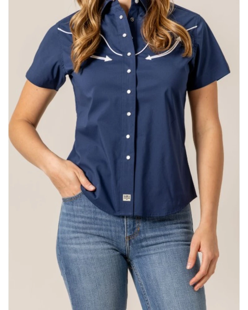 Kimes Ranch Women's Long Horn Solid Short Sleeve Snap Western Shirt