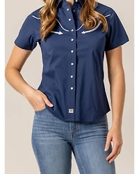 Kimes Ranch Women's Long Horn Solid Short Sleeve Snap Western Shirt