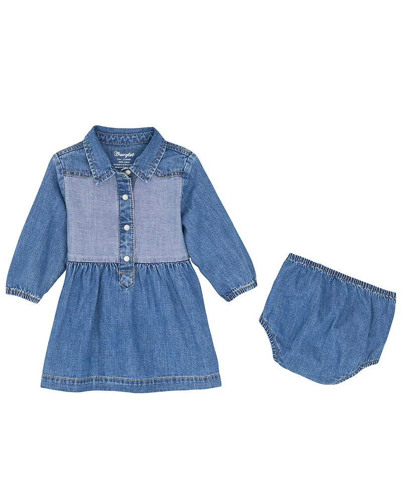 Wrangler Infant Girls' Two Tone Long Sleeve Dress Set - 2 Piece