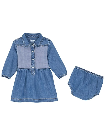 Wrangler Infant Girls' Two Tone Long Sleeve Dress Set - 2 Piece