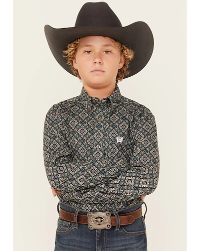 Cinch Boys' Geo Print Long Sleeve Button-Down Western Shirt