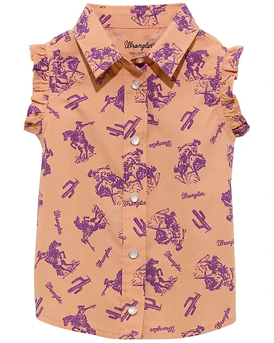 Wrangler Infant Girls' Western Print Sleeveless Pearl Snap Shirt