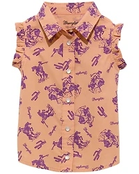 Wrangler Infant Girls' Western Print Sleeveless Pearl Snap Shirt