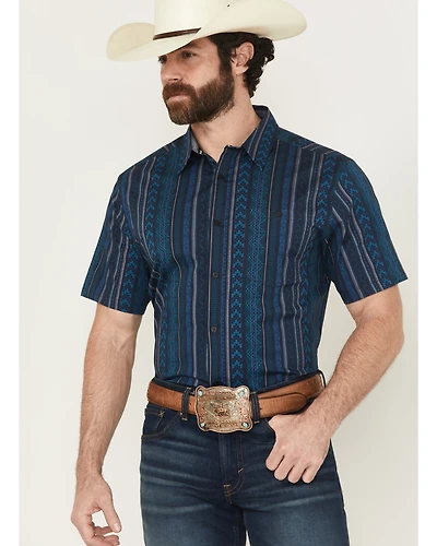 RANK 45® Men's Texas Ranger Striped Print Short Sleeve Button-Down Stretch Western Shirt