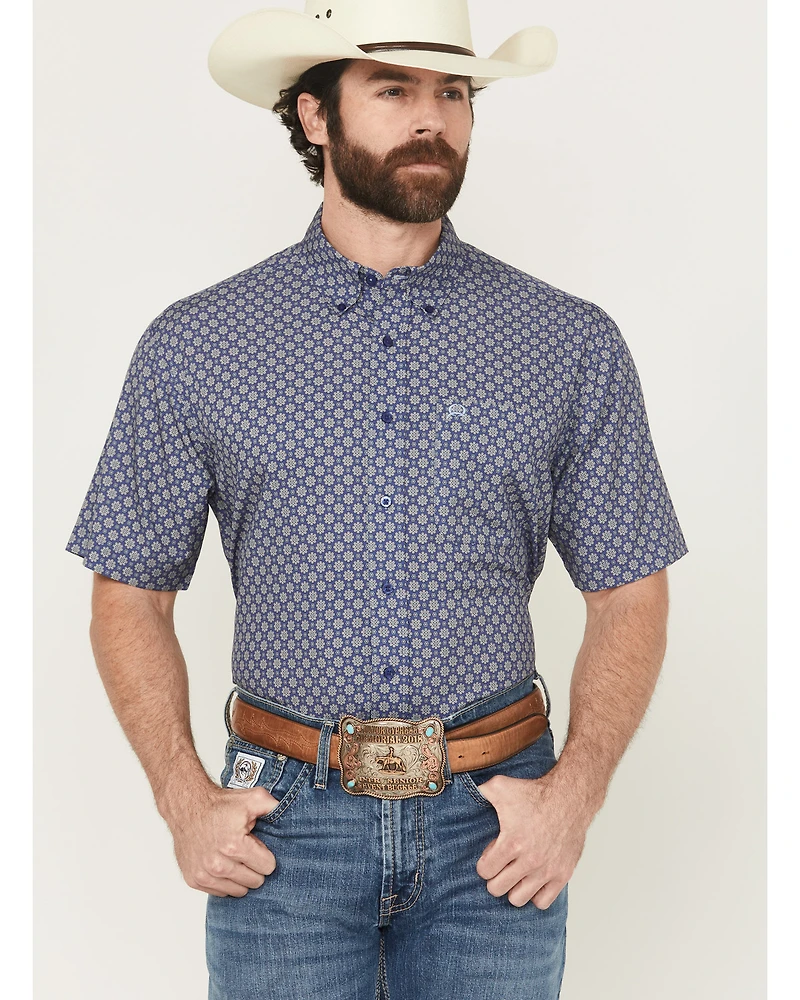 Cinch Men's Floral Geo Print Short Sleeve Button-Down Performance Stretch Western Shirt