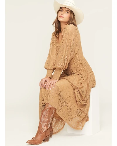 Listicle Women's Lace Long Sleeve Midi Dress