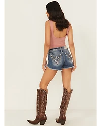 Miss Me Women's Medium Wash Mid Rise Americana Denim Shorts