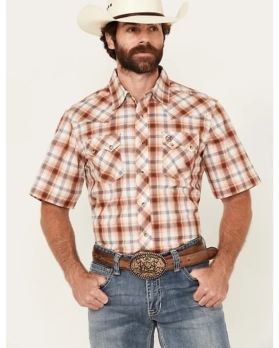 Wrangler Retro Men's Plaid Print Short Sleeve Snap Western Shirt