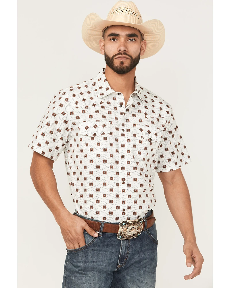 Gibson Trading Co Men's Barn Door Southwestern Print Short Sleeve Snap Stretch Western Shirt